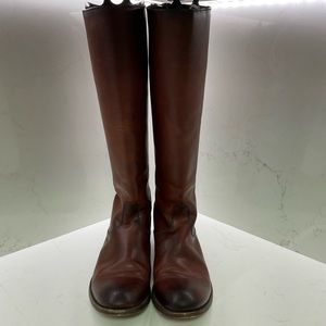 Frye Melissa button-back zippered cognac leather boots size 9B
